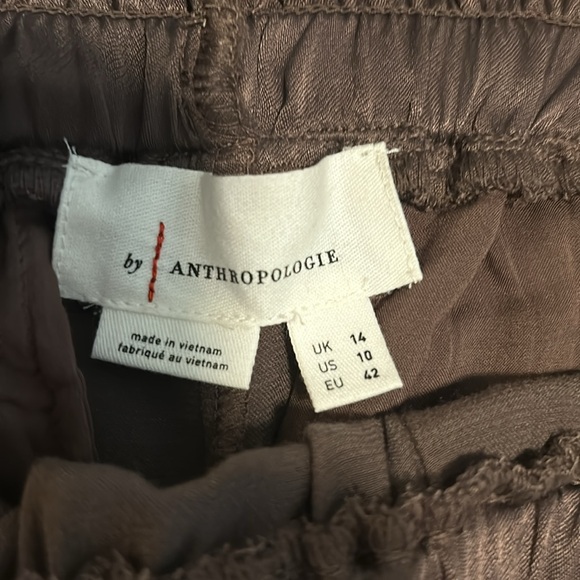 Chocolate brown satin cargo pants from Anthropologie with elastic ankles - Picture 3 of 6